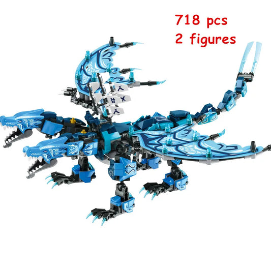 Phantom Ninja Ice Water Series – Double-Headed Element Dragon Building Blocks Set | Cartoon Model Kit for Kids